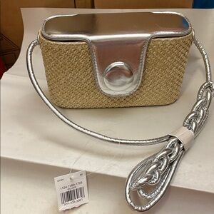 Silver and Tan Woven Crossbody Bag